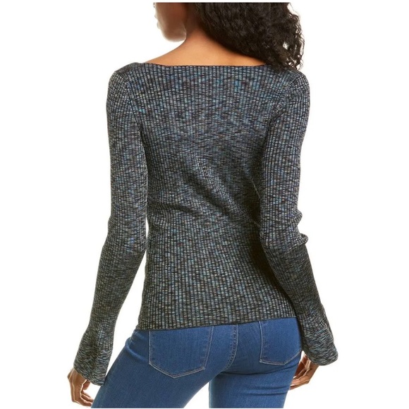 NWT💕Theory Cabled Print Ribbed Boatneck Sweater with Bell Sleeves Size P - Picture 5 of 14